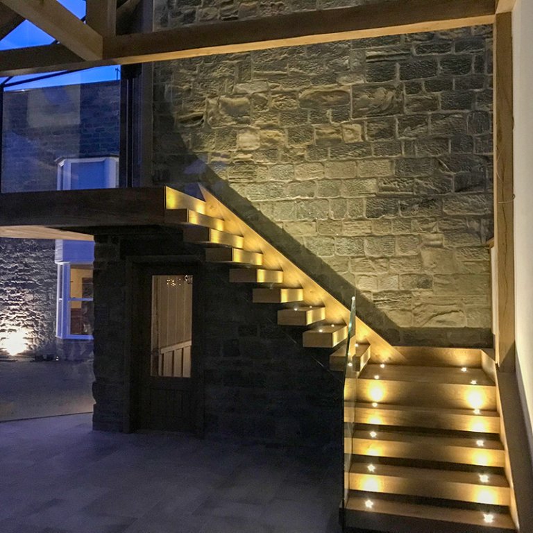 Illuminated oak stairs