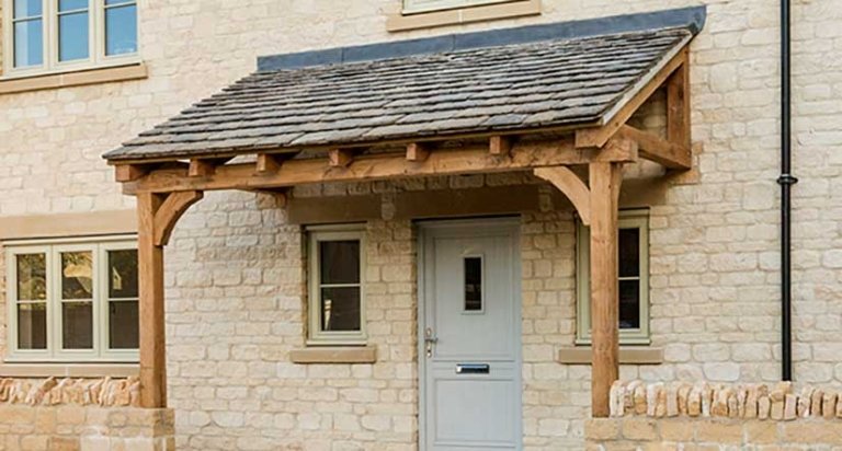 oak porch, oak entrance, porch, new build home, lean to porch