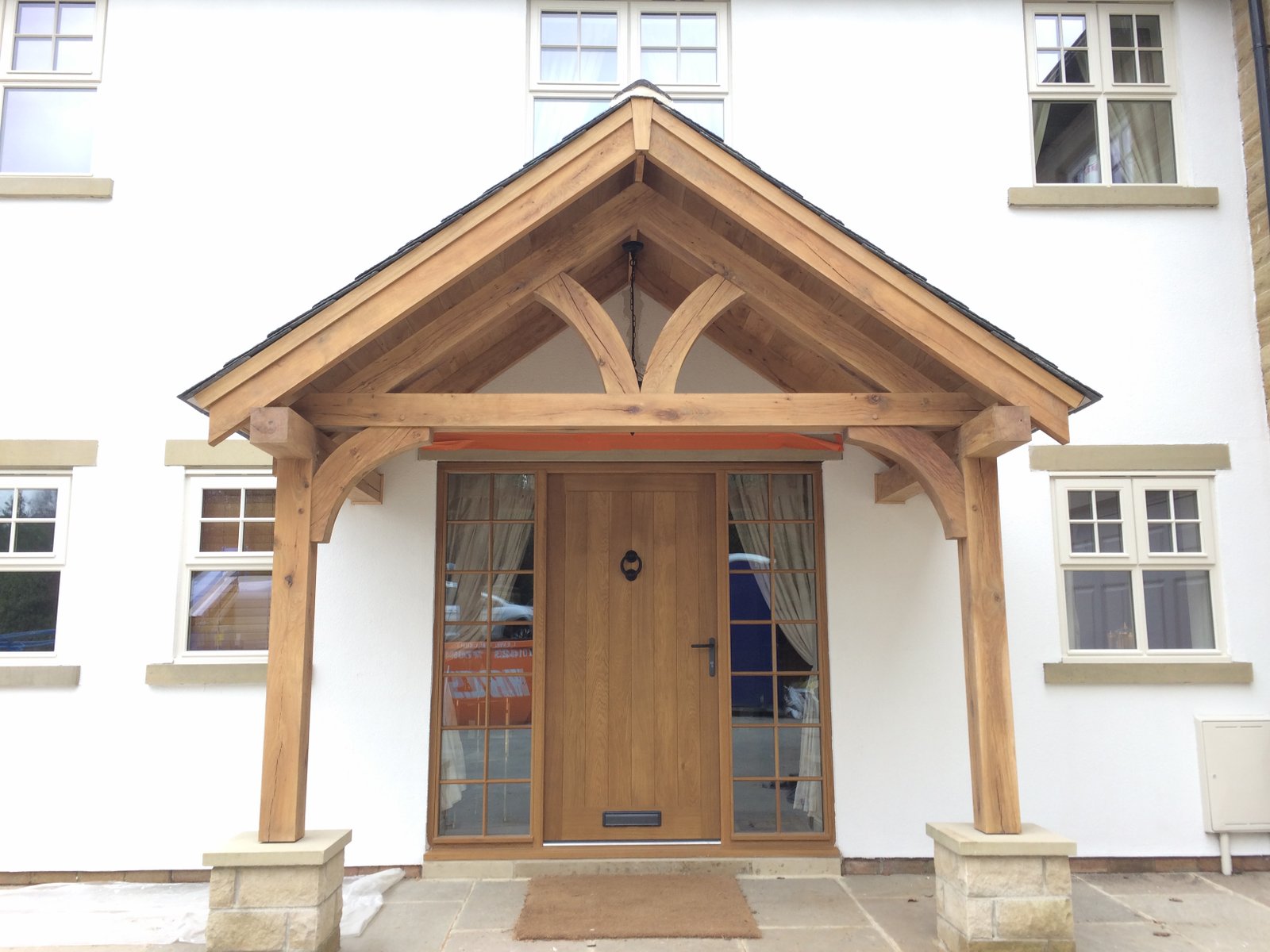External oak door, oak porch, oak entrance porch, oak entrance, porch, curved brackets