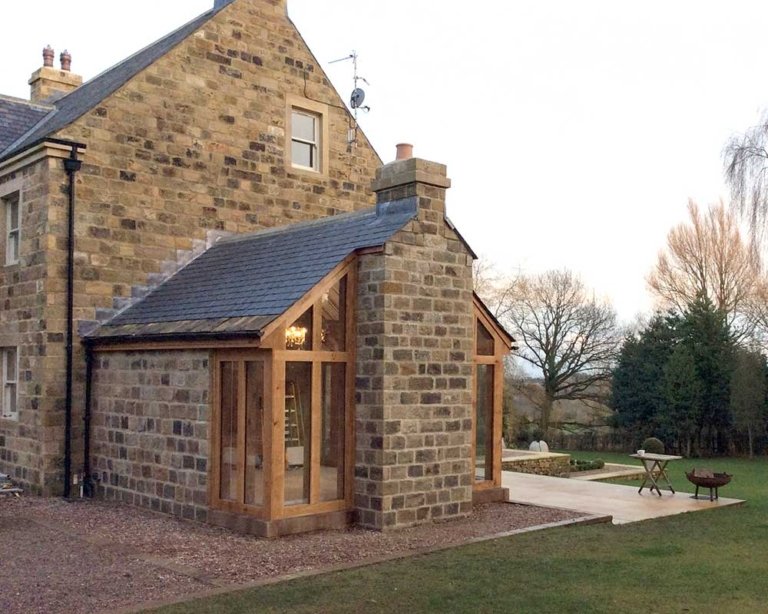 Oak & stone extension, oak conservatory