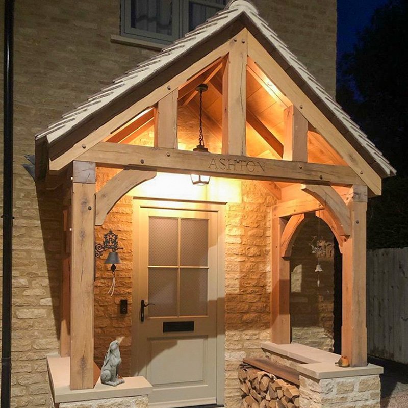 Oak porch, engraved porch, porch seats, pretty porch, porch renovation