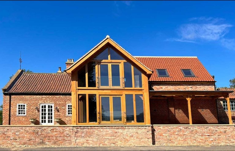 oak atrium, 2 storey atrium, oak pergola. oak french doors