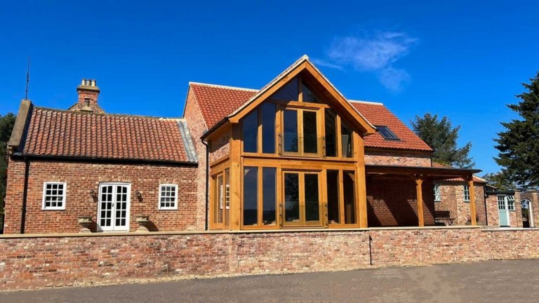 oak atrium, 2 storey atrium, oak pergola. oak french doors, oak sliding doors