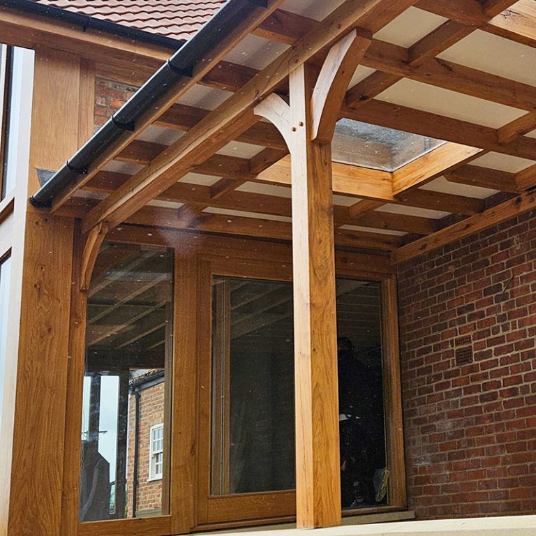 oak atrium, oak pergola. oak sliding doors