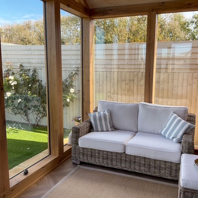 oak sunroom, oak French doors